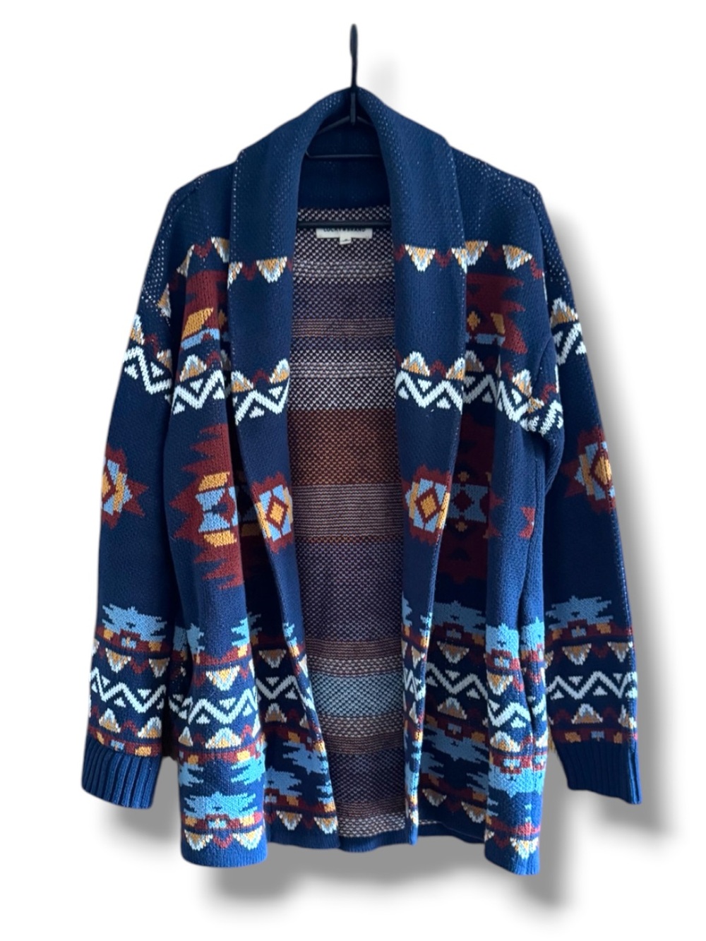 Lucky Brand Womens Aztec Print Open Front Sweater Cardigan
